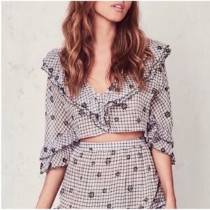 LoveShackFancy Blake Floral Ruffle Grid Top NWT
